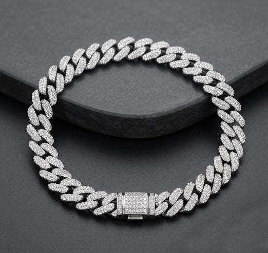 Diamond-Ice Sterling Silver Gents Cuban Bracelet