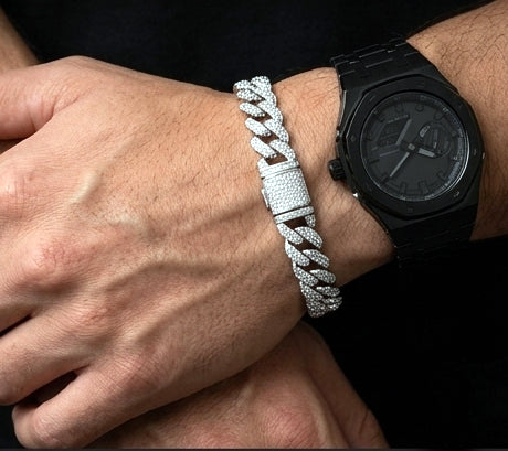 Diamond-Ice Sterling Silver Gents Cuban Bracelet