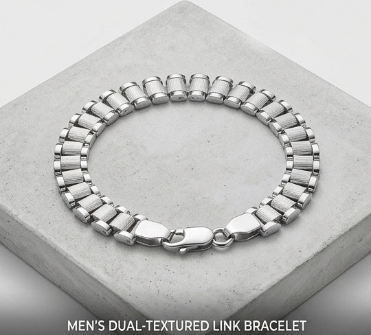 Modern Precision Dual-Textured Sterling Silver Gents Bracelet
