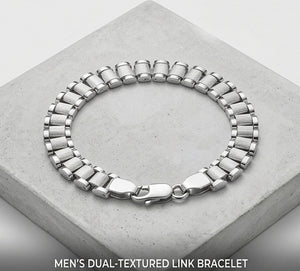 Modern Precision Dual-Textured Sterling Silver Gents Bracelet