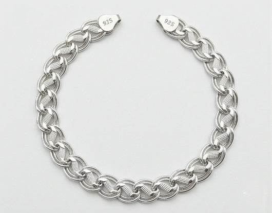 Textured Infinity Link Sterling Silver Gents Bracelet