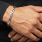 Modern Grid-Etch Sterling Silver Gents Bar Bracelet
