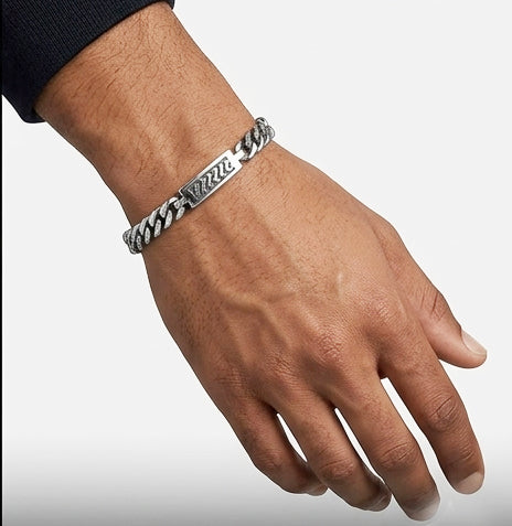 Iced Wave ID Sterling Silver Gents Cuban Bracelet