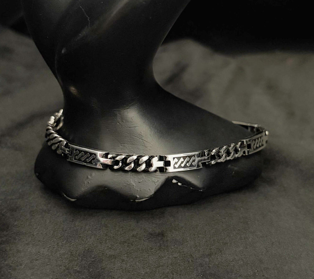 Iced Wave ID Sterling Silver Gents Cuban Bracelet