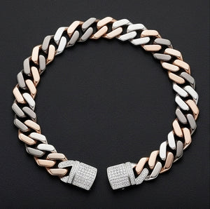 Iced-Out Two-Tone Greek Key Sterling Silver Gents Bracelet