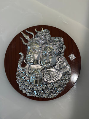 999 Pure Silver Foil Shiva Parvati Wall Hanging - Divine Elegance & Spiritual Harmony