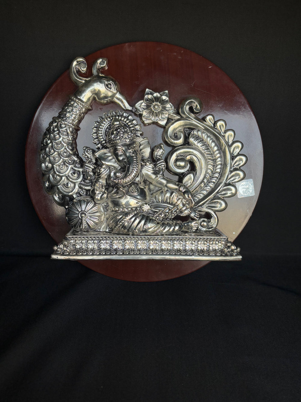 999 Pure Silver Foil Ganesha & Peacock Wall Hanging