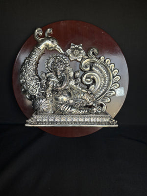 999 Pure Silver Foil Ganesha & Peacock Wall Hanging