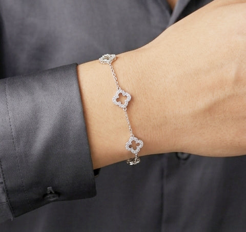 Floral Radiance Sterling Silver Ladies Kada Bracelet