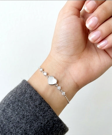 Mother-of-Pearl Heart Sterling Silver Ladies Bracelet