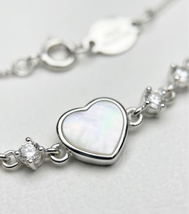 Mother-of-Pearl Heart Sterling Silver Ladies Bracelet