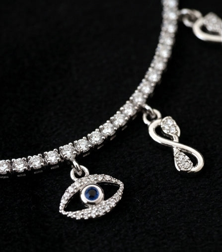 Celestial Infinity Charm Sterling Silver Tennis Bracelet