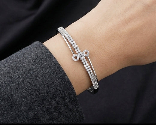 Infinity Cross Sterling Silver Ladies Cuff Bracelet