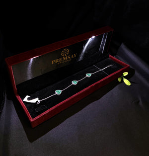 Emerald Malachite Heart Sterling Silver Ladies Bracelet