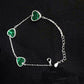 Emerald Malachite Heart Sterling Silver Ladies Bracelet