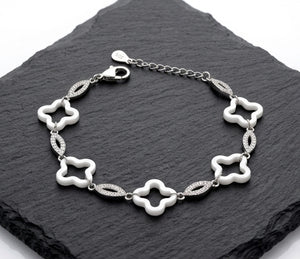 White Porcelain Petal Sterling Silver Bracelet