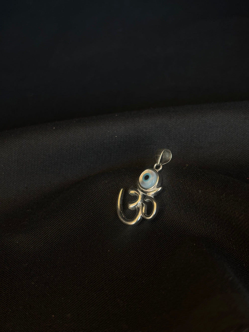 92.5 Sterling Silver Om Pendant with Evil Eye - Protection & Spiritual Energy (Without Chain)