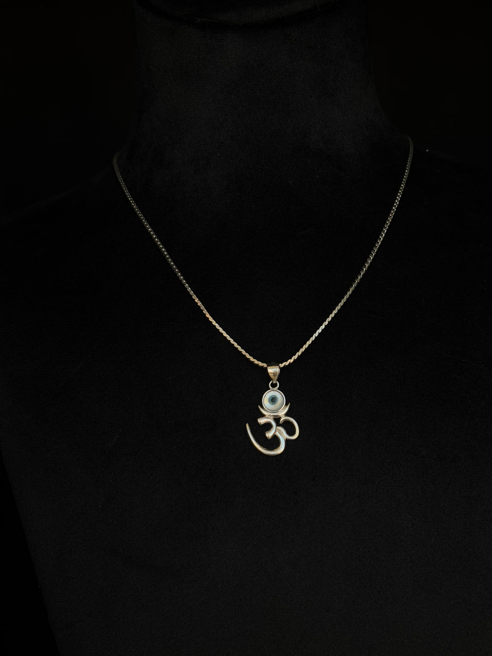 92.5 Sterling Silver Om Pendant with Evil Eye - Protection & Spiritual Energy (Without Chain)