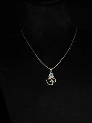 92.5 Sterling Silver Om Pendant with Evil Eye - Protection & Spiritual Energy (Without Chain)