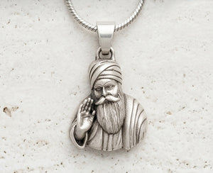 Guru Nanak Dev Ji Sterling Silver Religious Pendant