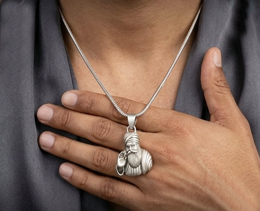 Guru Nanak Dev Ji Sterling Silver Religious Pendant