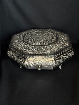 92.5 Sterling Silver Antique Octagonal Box - Royal Elegance