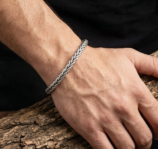 Handcrafted 925 Sterling Silver Woven King Chain Bracelet