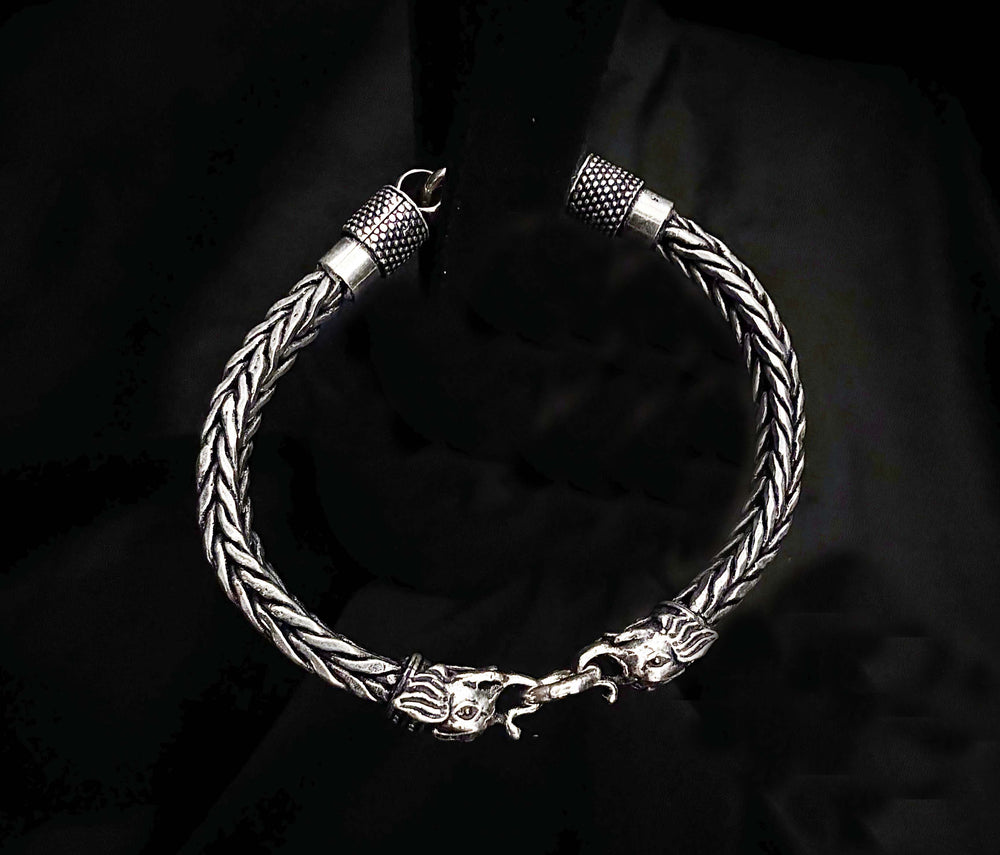 Majestic Elephant 925 Sterling Silver Woven King Chain Bracelet