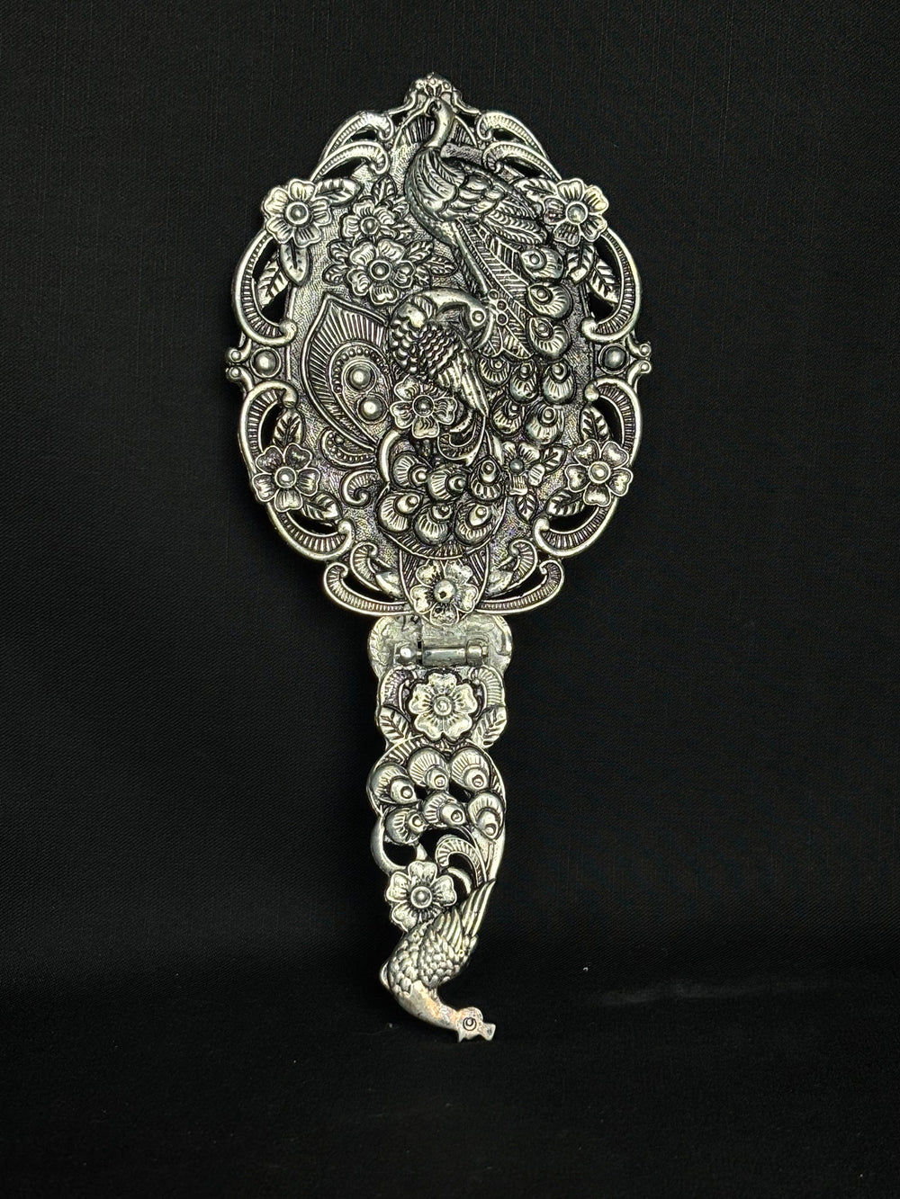 92.5 Sterling Silver Peacock Hand Mirror - Decorative and Functional