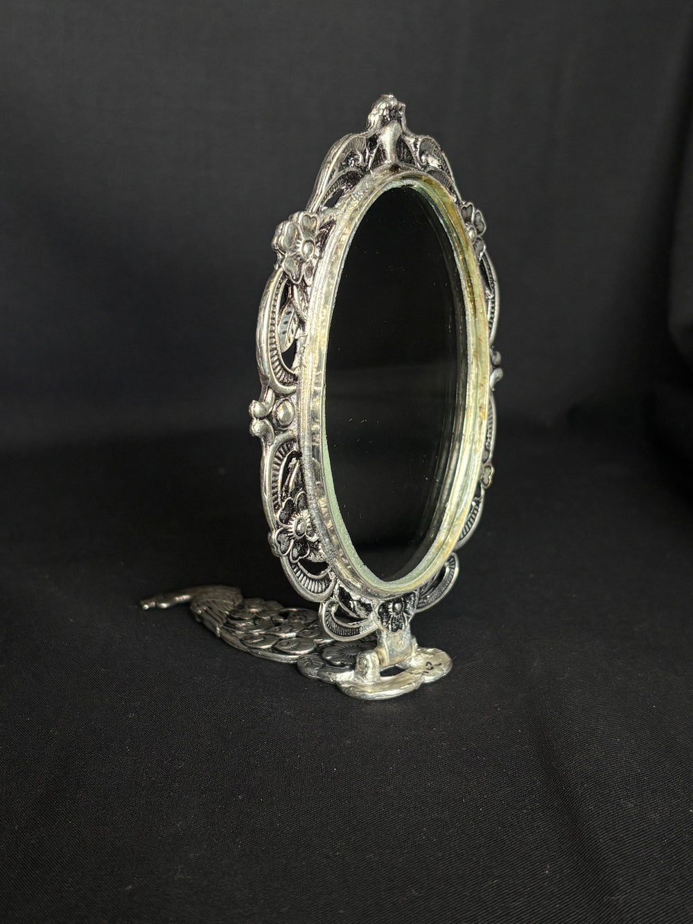 92.5 Sterling Silver Peacock Hand Mirror - Decorative and Functional