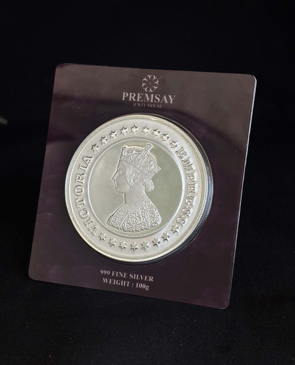 100g Round 999 Pure Silver Victoria Queen Silver Coin from Premsay Jewellers
