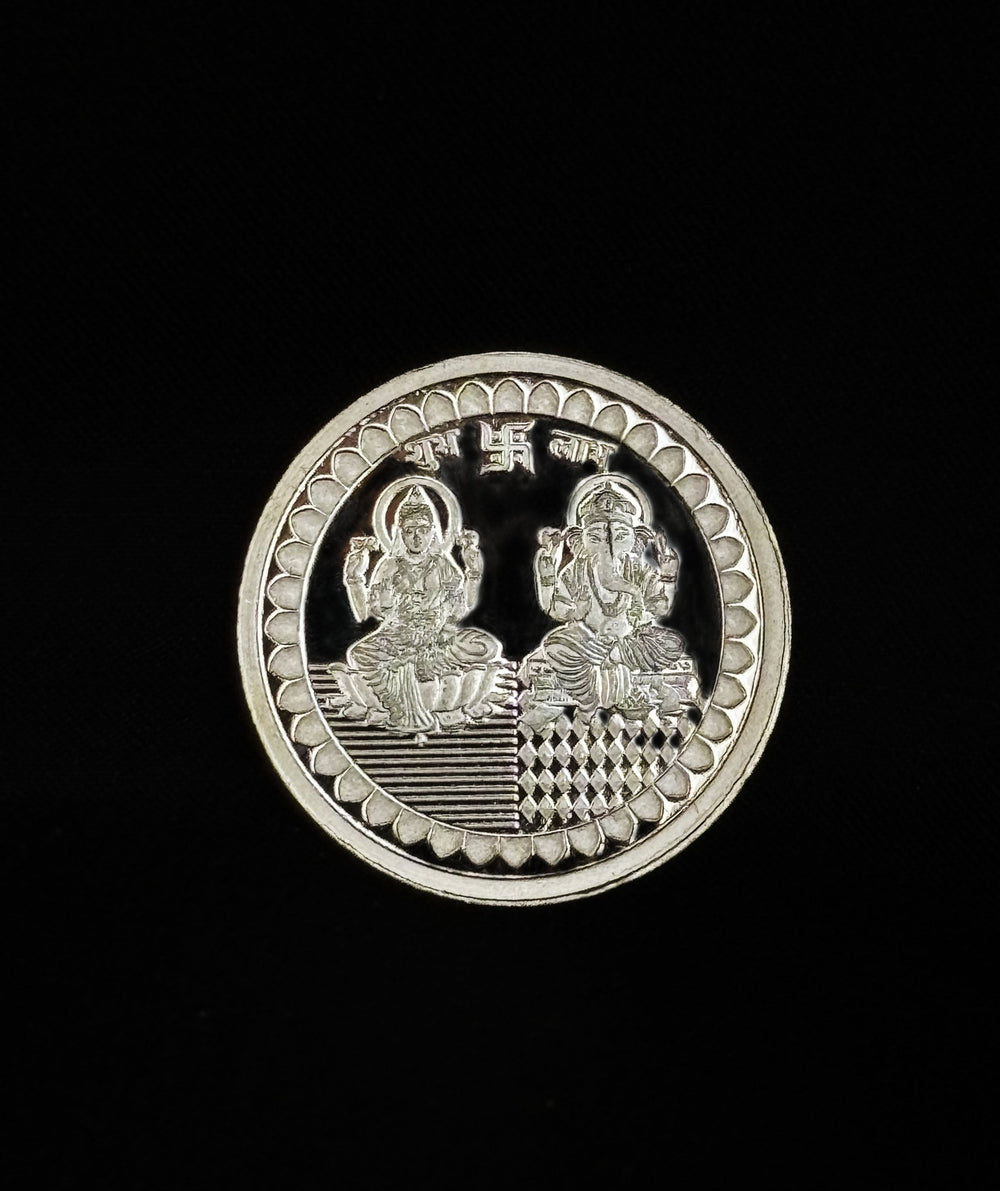 50g Round 999 Pure Silver laxmi Ganesh Silver Coin from Premsay Jewellers