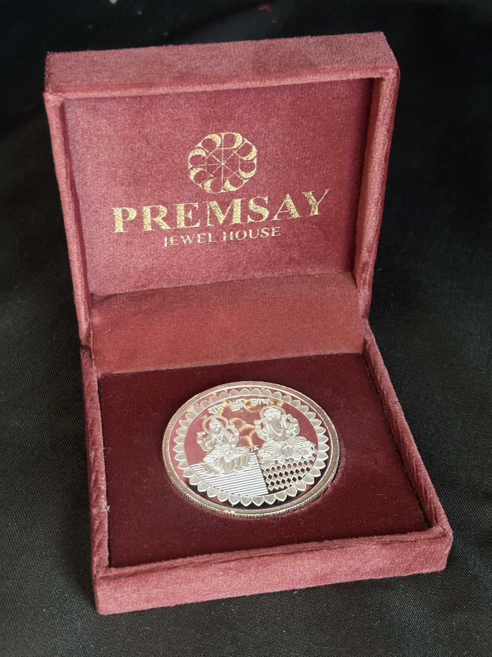 50g Round 999 Pure Silver laxmi Ganesh Silver Coin from Premsay Jewellers