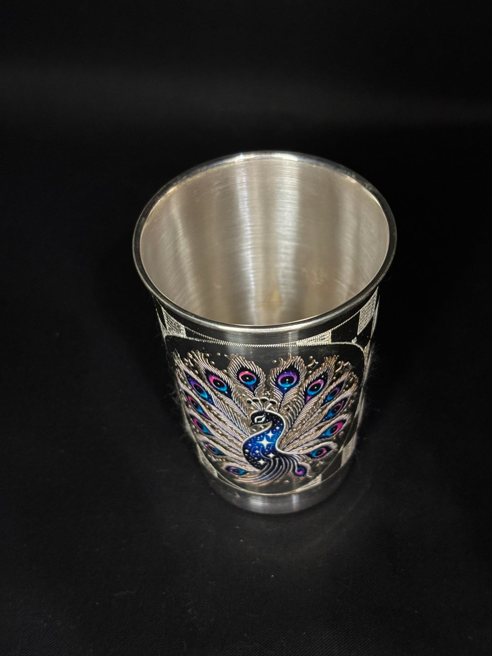 925 sterling silver Glass featuring a beautifully handcrafted peacock design with vibrant enamel detailing