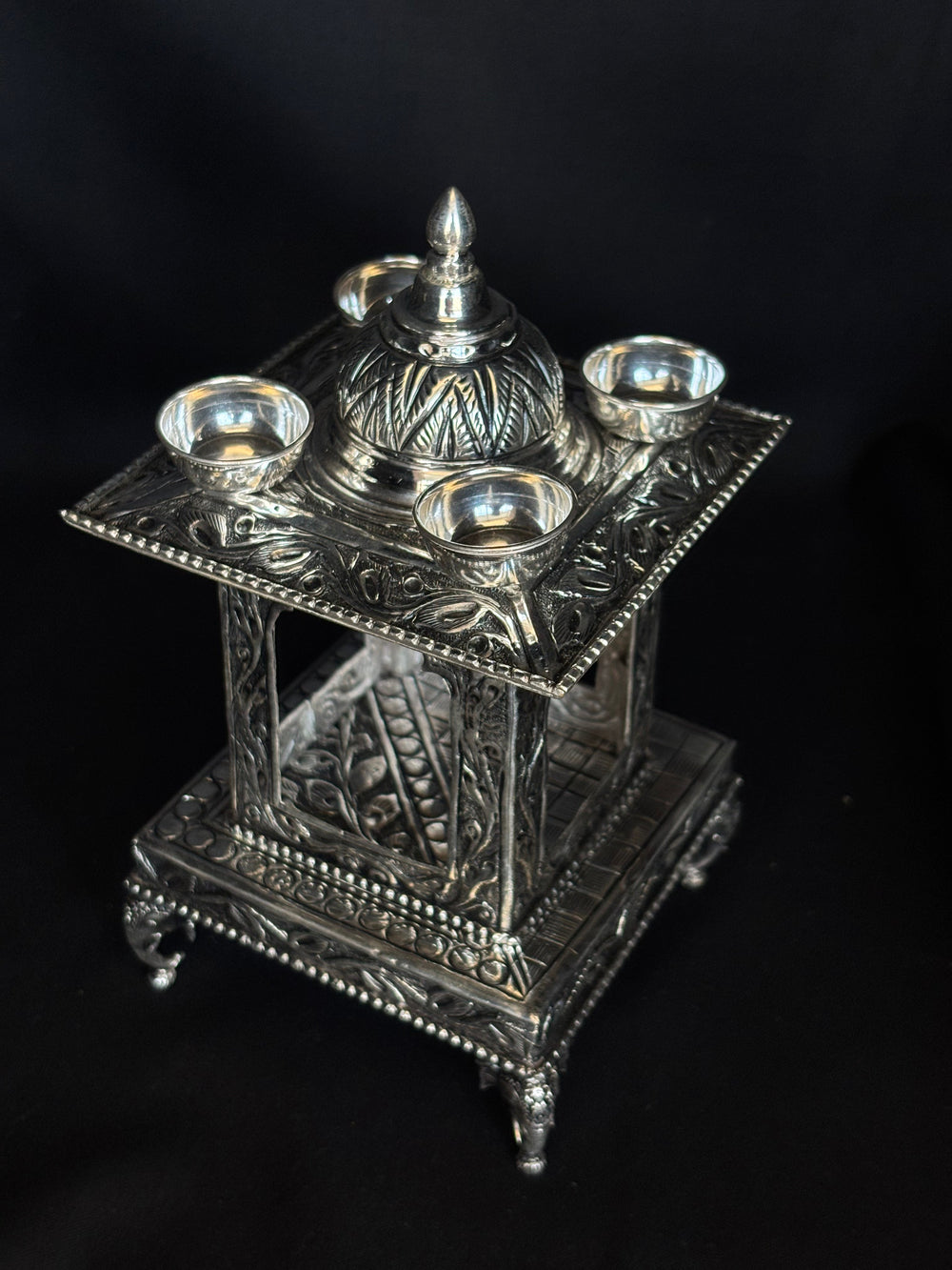 92.5 Sterling Silver Hatri - Handcrafted Ornate Mandir for Pooja
