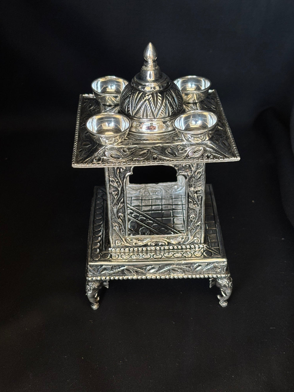 92.5 Sterling Silver Hatri - Handcrafted Ornate Mandir for Pooja