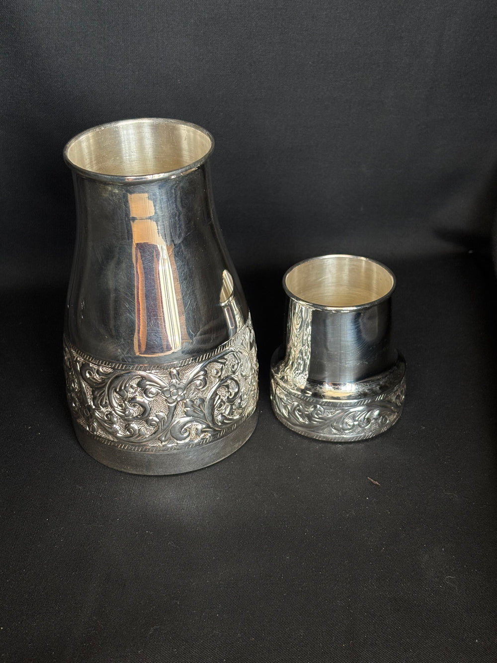 Silver Embossed Water Jug and Glass Set