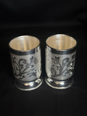 92.5 Sterling Silver Water Jug & Glass Set - Handcrafted Floral Design