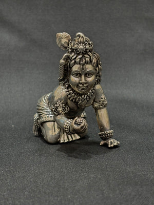 Silver Krishna Laddu Gopal Murti with High Antique Finish Divine Idol