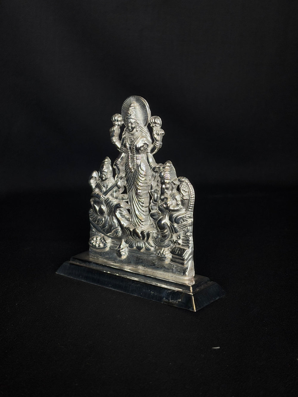 92.5 Sterling Silver Goddess Lakshmi with Lord Vishnu and Lord Ganesha Idol