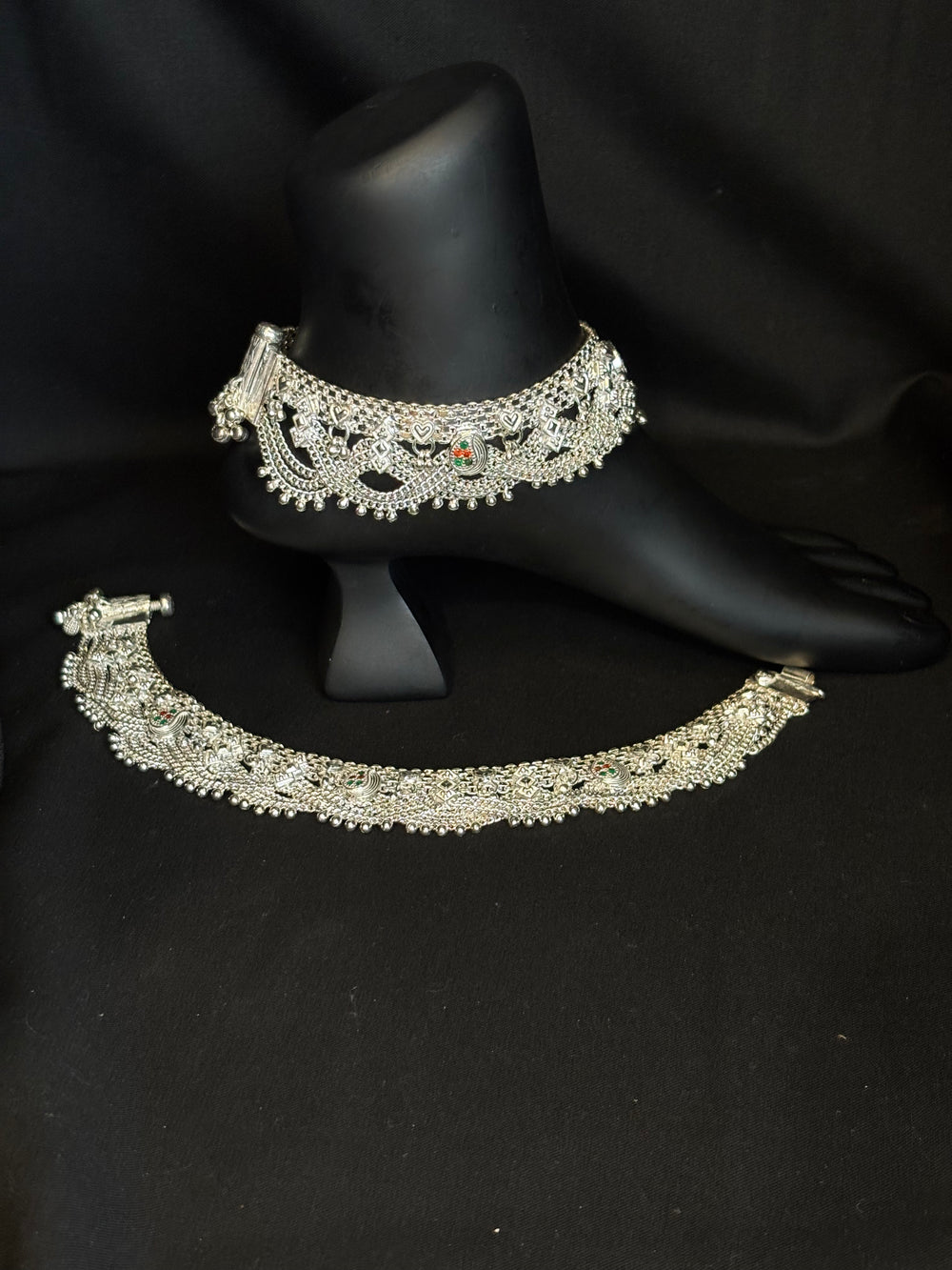 92.5 Sterling Silver Bridal Payal (Anklets) - Intricate Design