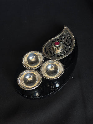 92.5 Sterling Silver Kumkum Holder Set - Traditional Pooja Accessory